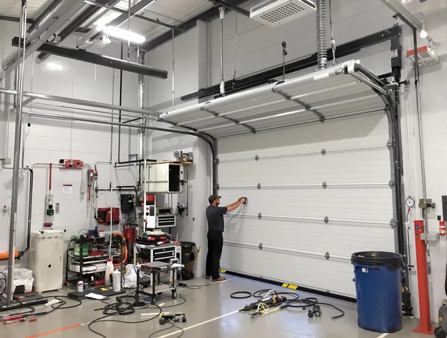 Laguna Hills Garage Door Repair certified technician performing commercial door repair at a Laguna Hills business facility