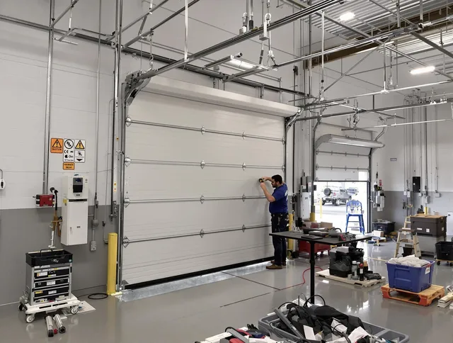 Commercial garage door repair being performed by Laguna Hills Garage Door Repair expert in Laguna Hills