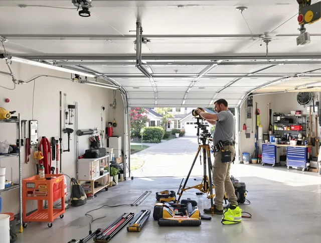 Laguna Hills Garage Door Repair specialist performing laser-guided track alignment in Laguna Hills